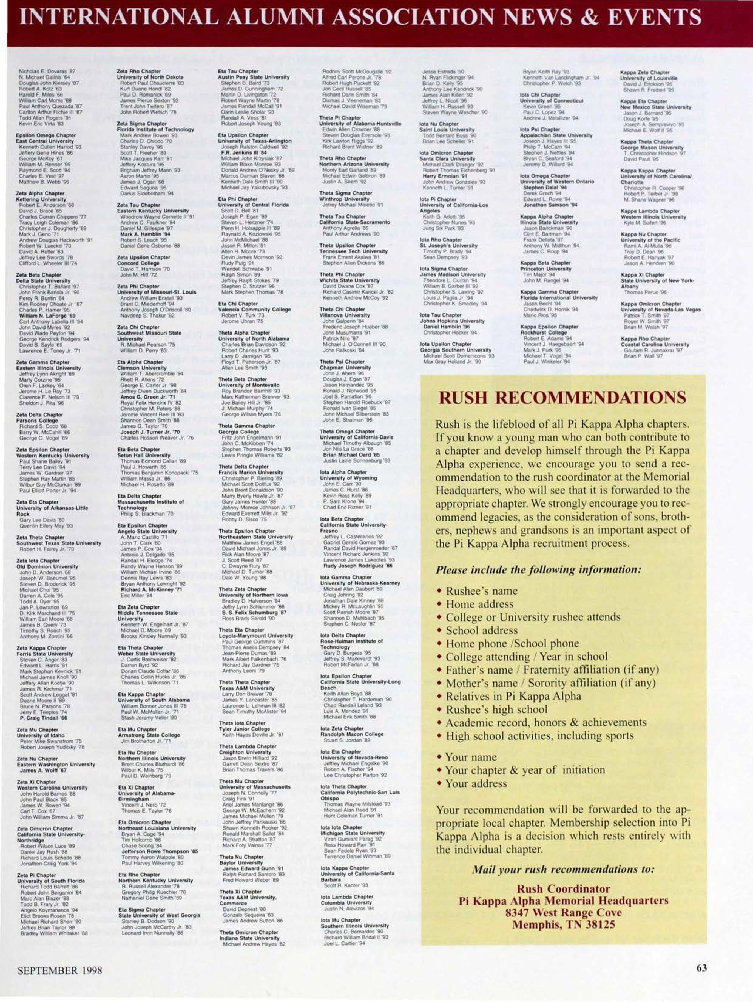 Rush Recommendations, September 1998